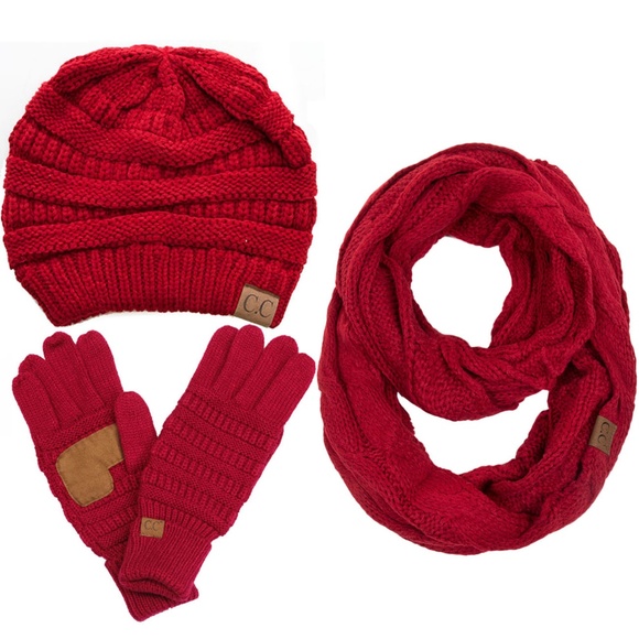 C.C 3pc Knit Warm Beanie Gloves Scarves Set main image 6